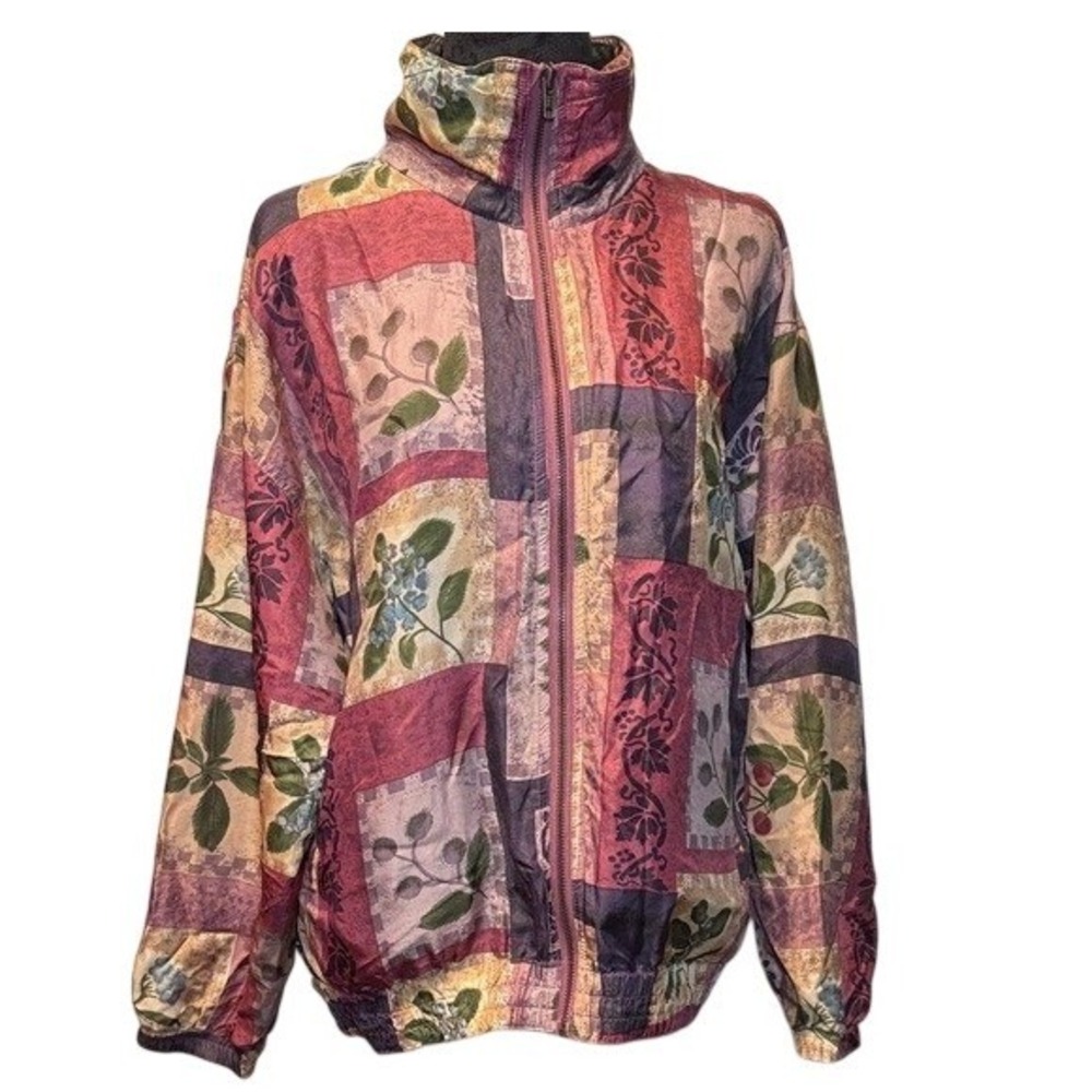 Vintage Stunt Sports Silk Abstract Floral  Zip Up Y2K Pastel Women's Jacket M